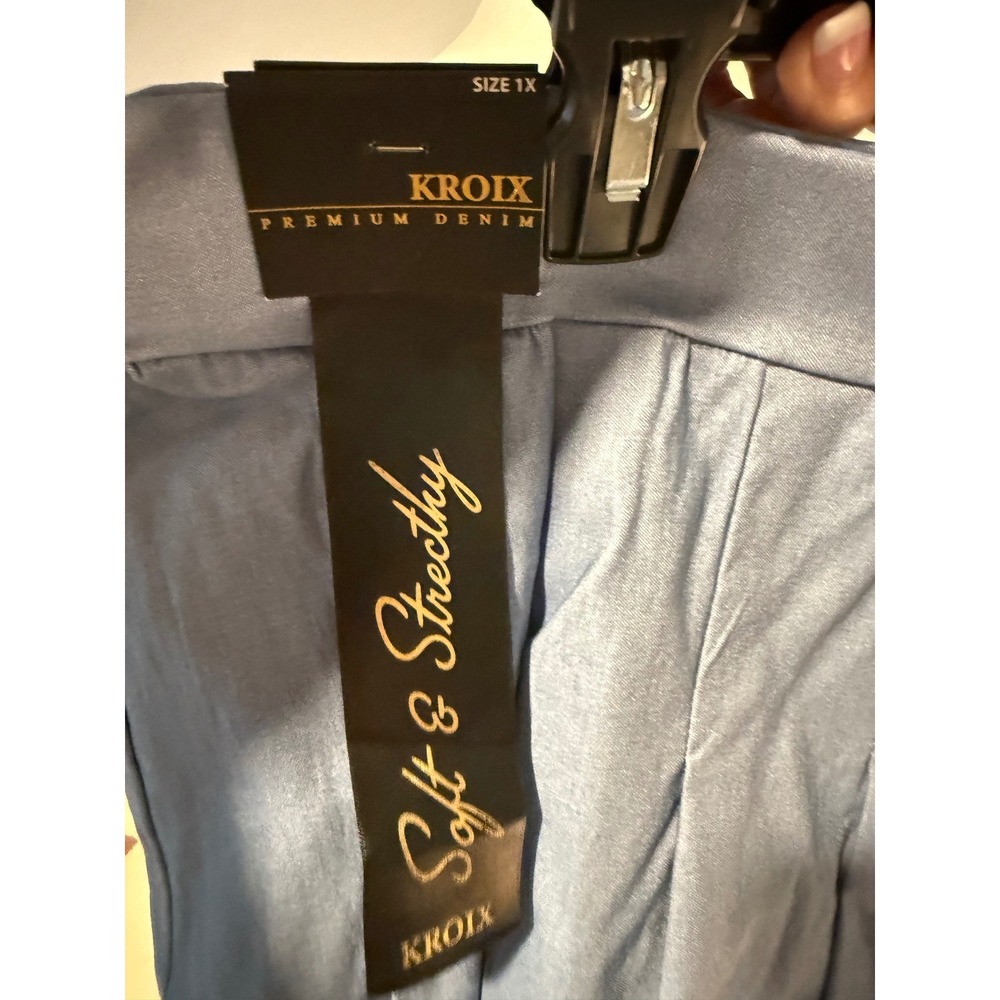 Kroix Premium Denim Light Wash Blue Pleated Mini Skater Skirt Womens 1X NWT - Picture 4 of 10